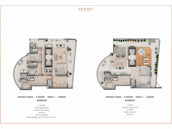 Sunset Itapecuru — planta individual: Duplex 470 m² — 4 suítes, final 1