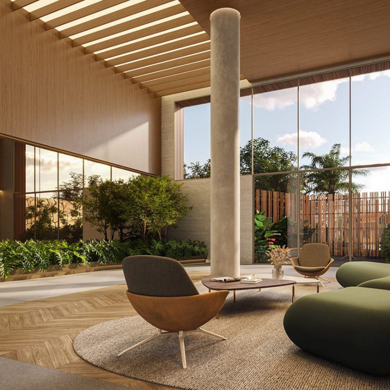 Hall social do Aiká Moema, anúncio de cobertura duplex de 259 m²