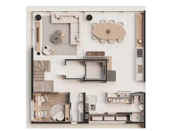 Planta oficial do duplex de 173 m², opção A, pavimento inferior, no Aiká Moema