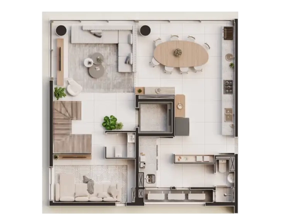 Planta oficial do duplex de 173 m², opção B, pavimento inferior, no Aiká Moema