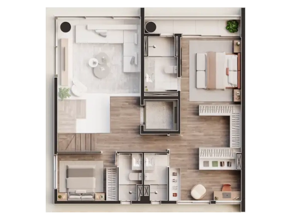 Planta oficial do duplex de 173 m², opção B, pavimento superior, no Aiká Moema
