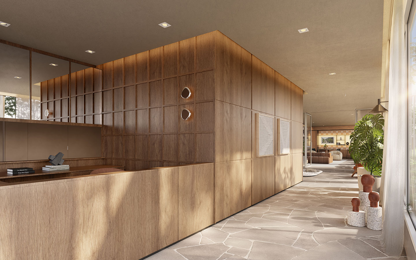 Bancada e circulação do espaço gourmet do Aléia Jardins, perspectiva oficial da SDI
