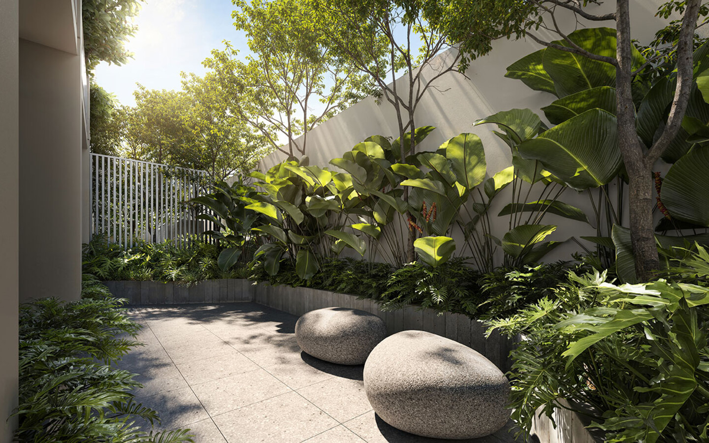 Jardim com bancos do Aléia Jardins, perspectiva oficial da SDI