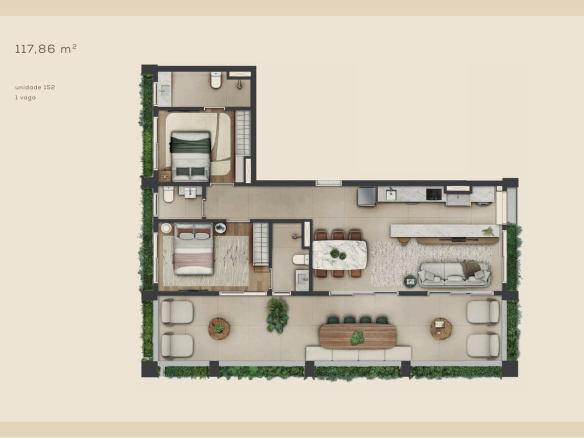 Planta 117,86 m² — Unidade 152 do Aléia Jardins, conforme book da SDI.