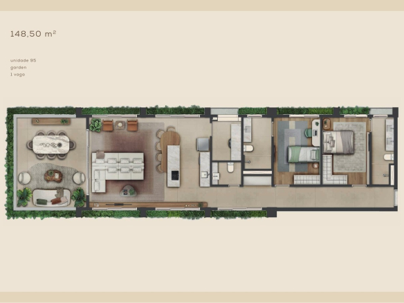 Planta 148,50 m² — Garden — unidade 95 do Aléia Jardins, conforme book da SDI.