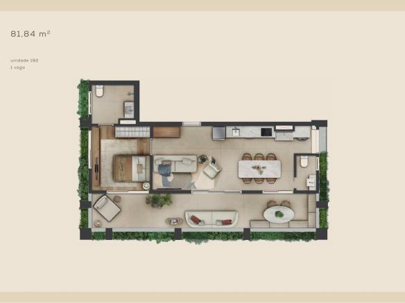 Planta 81,84 m² — Unidade 192 do Aléia Jardins, conforme book da SDI.