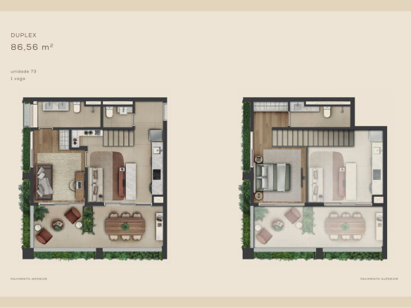 Planta 86,56 m² — Duplex — unidade 73 do Aléia Jardins, conforme book da SDI.