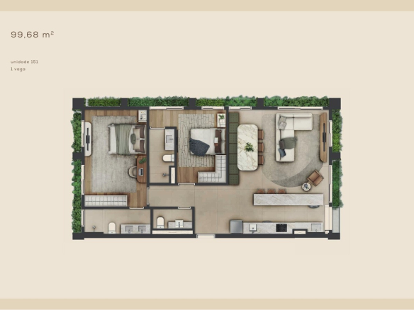 Planta 99,68 m² — Unidade 151 do Aléia Jardins, conforme book da SDI.