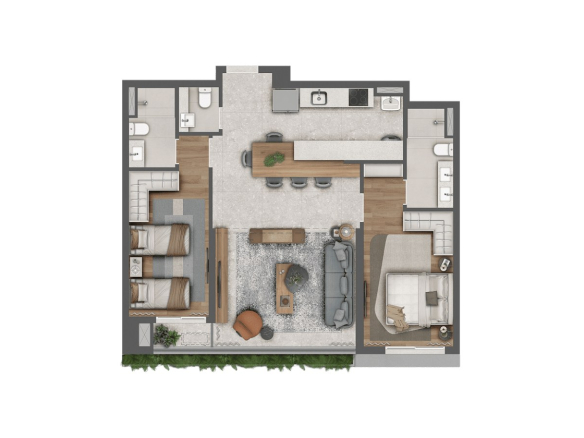 Almá Pinheiros 85 m2 — planta com 2 suítes