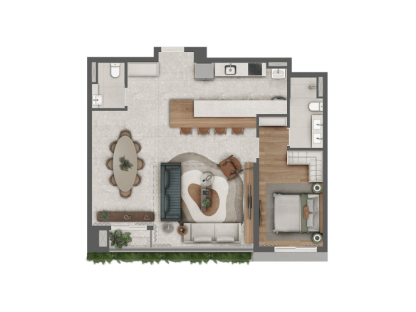 Planta 85 m² com 1 suíte e living ampliado — Almá Pinheiros