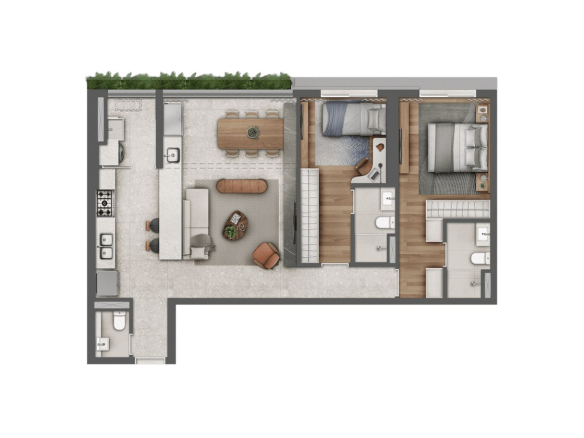Almá Pinheiros 93 m2 — planta com 2 suítes