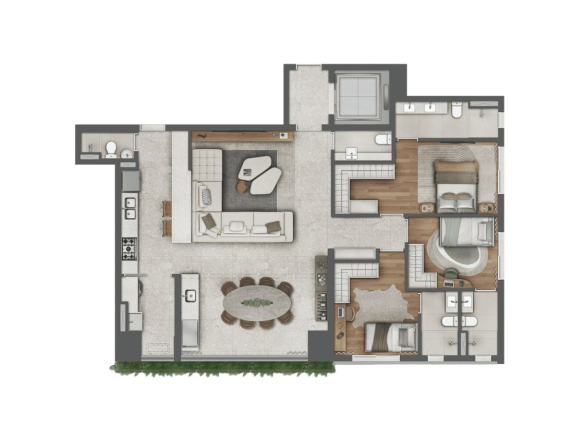 Almá Pinheiros 139 m2 — planta com 3 suítes