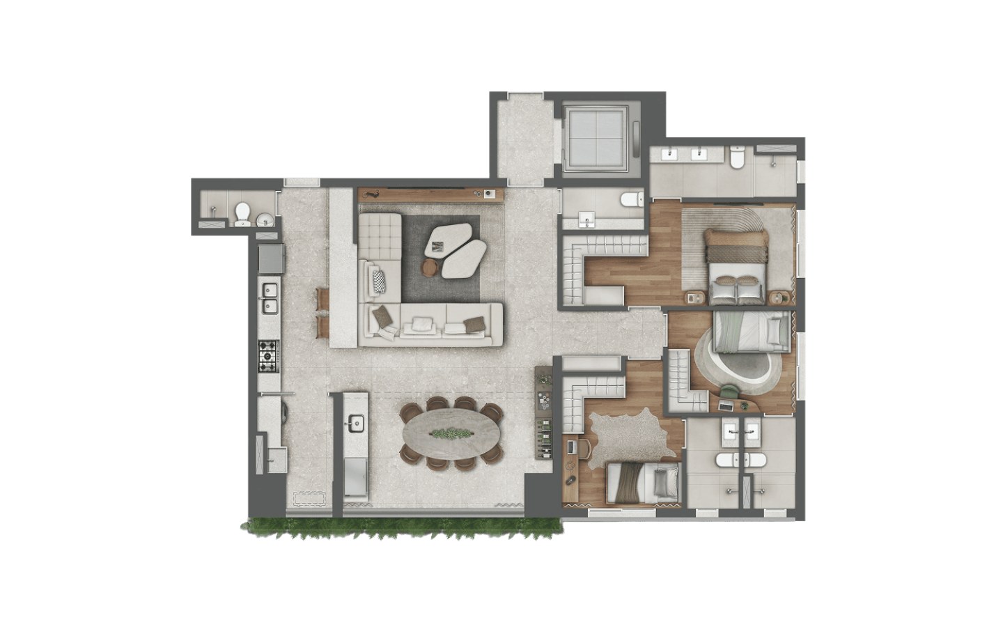 Almá Pinheiros 139 m2 — planta com 3 suítes