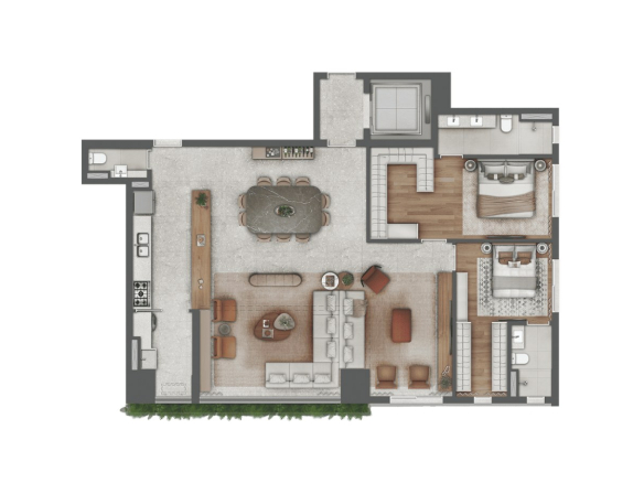 Planta 139 m² com 2 suítes e living ampliado — Almá Pinheiros