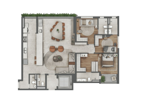 Almá Pinheiros 150 m2 — planta com 3 suítes