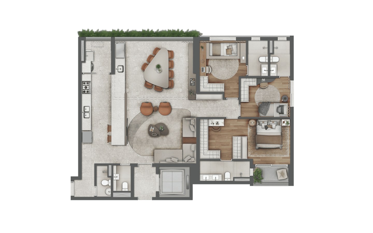 Almá Pinheiros 150 m2 — planta com 3 suítes