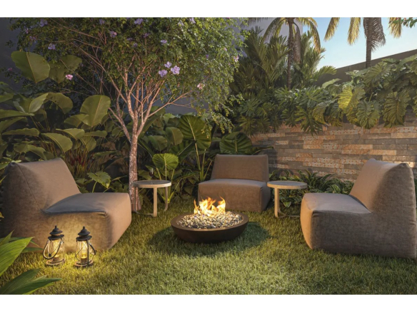Lounge com lareira do empreendimento Alves Pinheiros em São Paulo