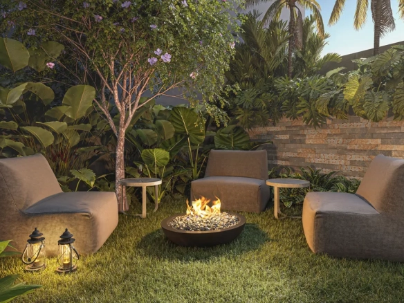 Lounge com lareira do empreendimento Alves Pinheiros em São Paulo