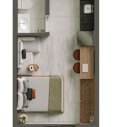 Planta 24 m² - 1 dormitório do empreendimento Alves Pinheiros em São Paulo