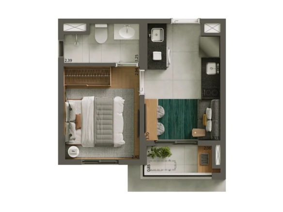 Planta 24 m² - 1 dormitório - Tipologia B do empreendimento Alves Pinheiros em São Paulo