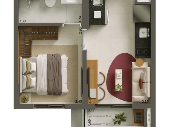 Planta 25 m² - 1 dormitório do empreendimento Alves Pinheiros em São Paulo