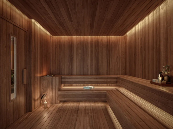 Sauna seca do empreendimento Alves Pinheiros em São Paulo