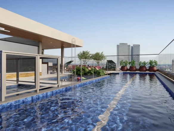 Imagem oficial do piscina do rooftop do Amaz Alphaville