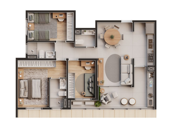 Desenho oficial da planta 90 m² bloco B final 1 do Amaz Alphaville