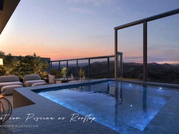 Espaço gourmet com piscina no rooftop do Art Design Residence