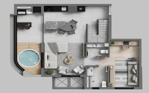 Pavimento superior da planta duplex de 157 m² do Art Design Residence