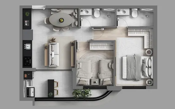 Planta tipo de 58 m² do Art Design Residence