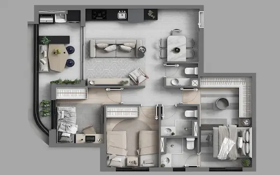 Planta tipo de 79 m² do Art Design Residence