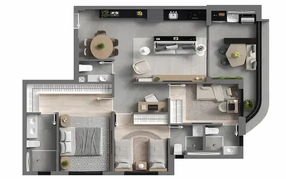 Planta tipo de 90 m² do Art Design Residence