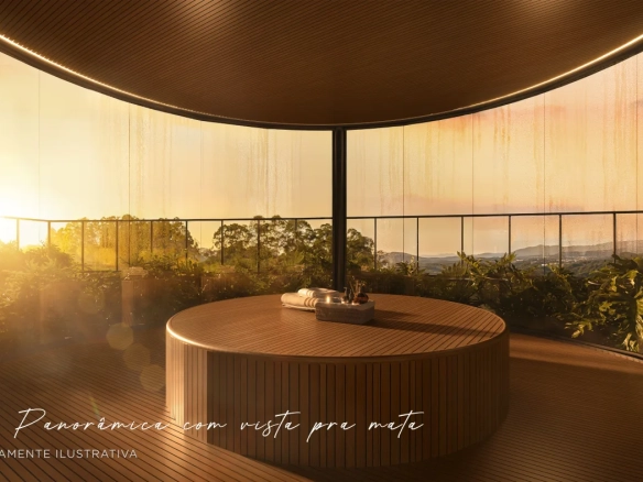 Sauna panorâmica com vista para a mata do Art Design Residence