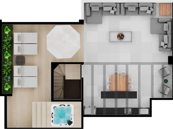 Pavimento superior da planta duplex de 250 m² do Aura Tamboré