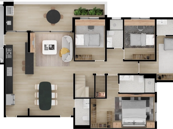 Pavimento superior da planta duplex de 300 m² do Aura Tamboré