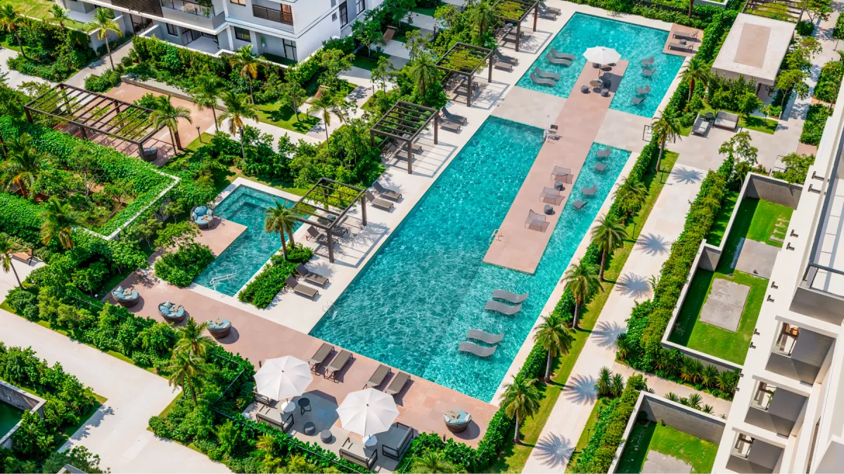 Aura Tamboré — piscina vista aérea Vista aérea da piscina e das áreas de lazer do Aura Tamboré