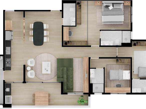 Segunda opção de planta de 150 m² do Aura Tamboré