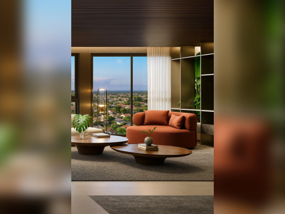 Living decorado do Authoria by Dubai integrado à varanda