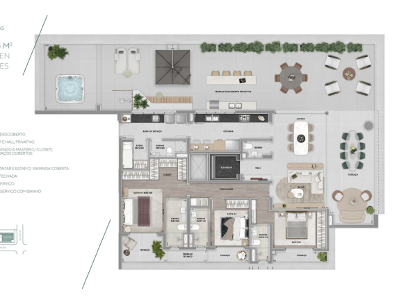 Planta completa do Garden de 286,64 m² do Brisea Moema