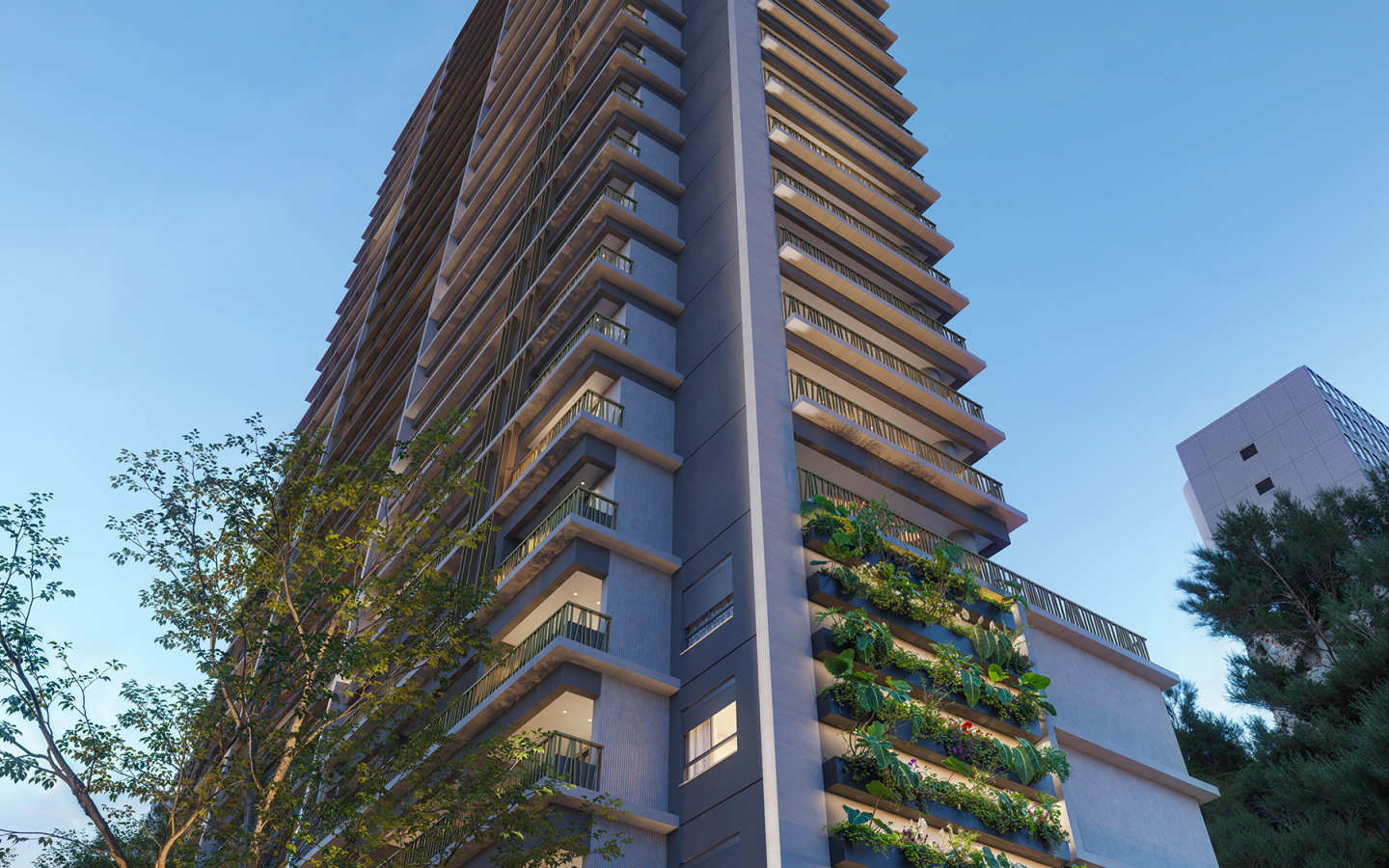 Brisea Moema – fachada lateral Fachada lateral da torre residencial Brisea Moema