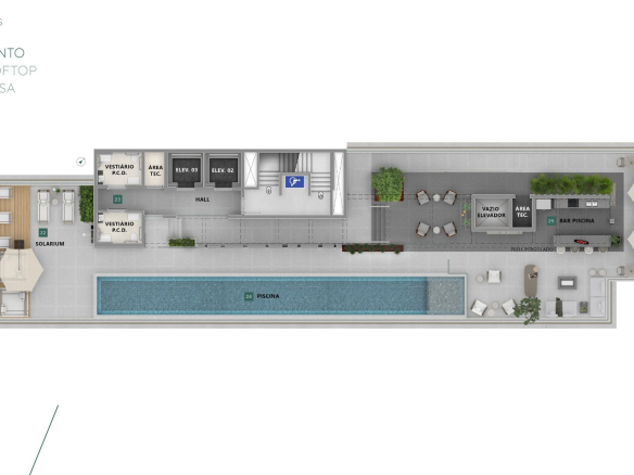 Implantação geral rooftop e piscina — Brisea Moema