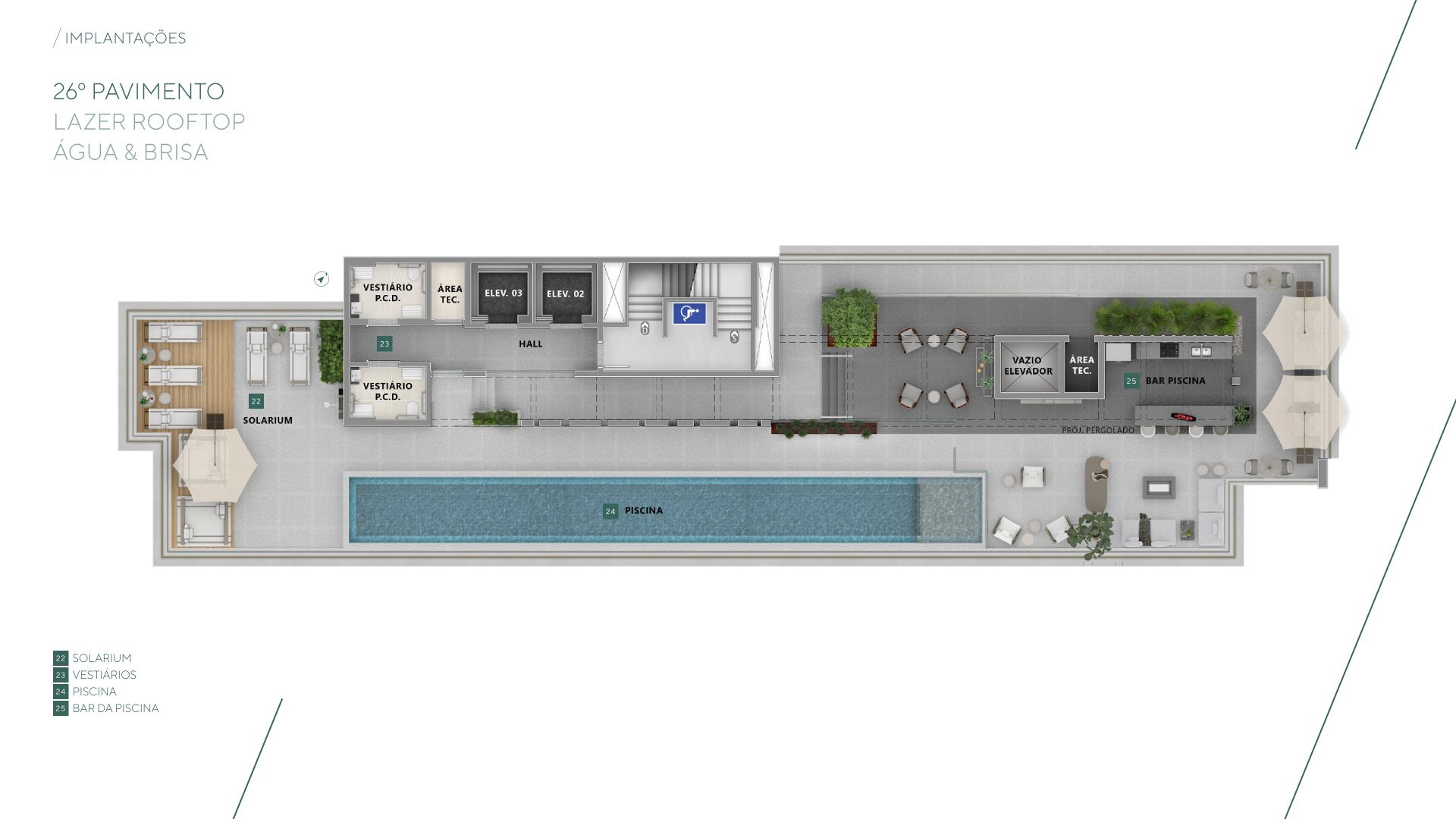 Implantação geral rooftop e piscina — Brisea Moema
