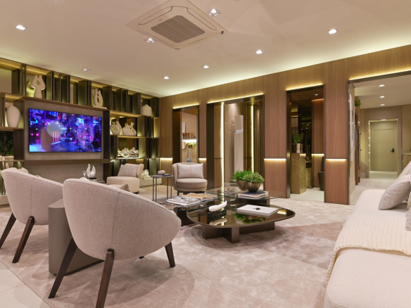 Living decorado do apartamento Brisea Moema
