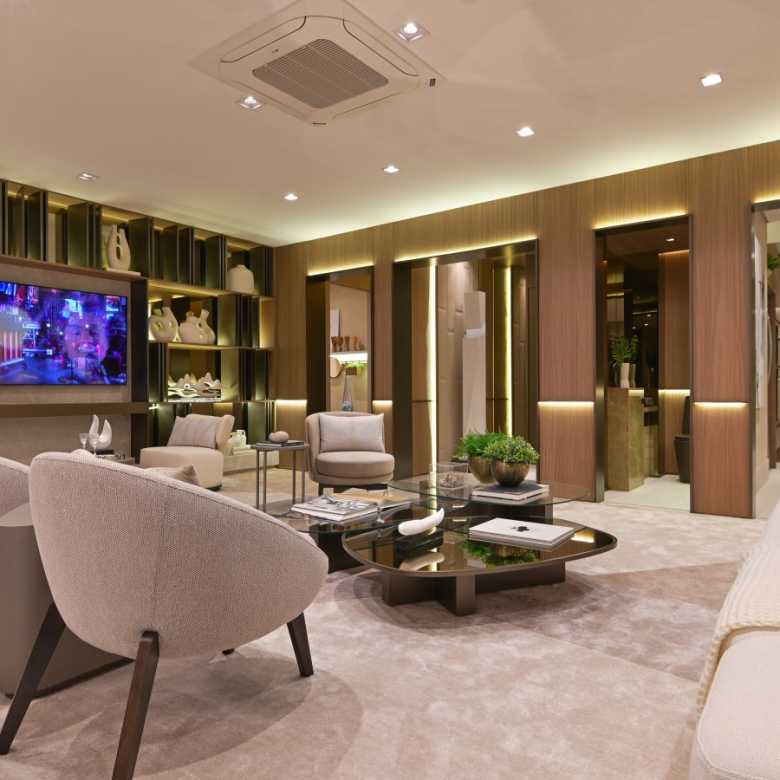 Living decorado do apartamento Brisea Moema