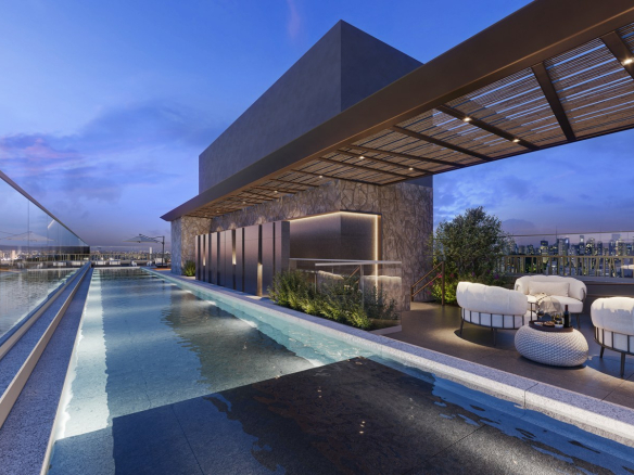 Piscina climatizada com bar do Brisea Moema