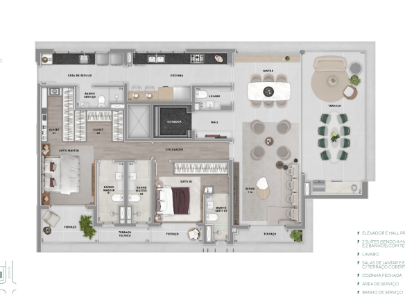 Planta de 174 m² com duas suítes e living ampliado — Brisea Moema