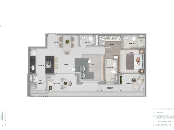 Planta de 81 m² com uma suíte e living ampliado — Brisea Moema