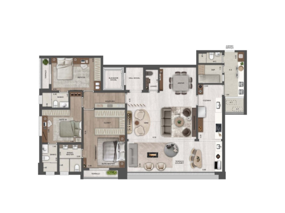 Château Jardin 185 m2 — Planta Harmonie 185 m² com 3 suítes