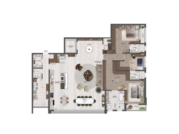 Château Jardin 215 m2 — Planta Harmonie 215 m² com 3 suítes e suíte master ampliada